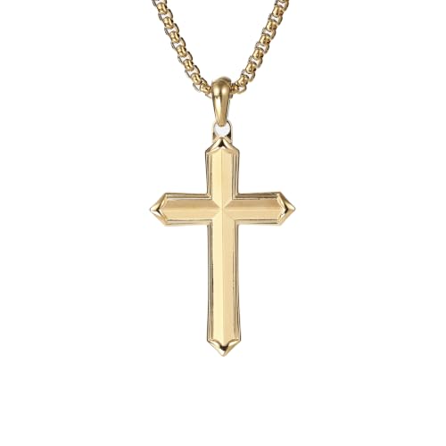 Stainless Steel Cross Necklace for Men with Adjustable Box Chain Christian Cross neckalce Gift - color: Gold-A