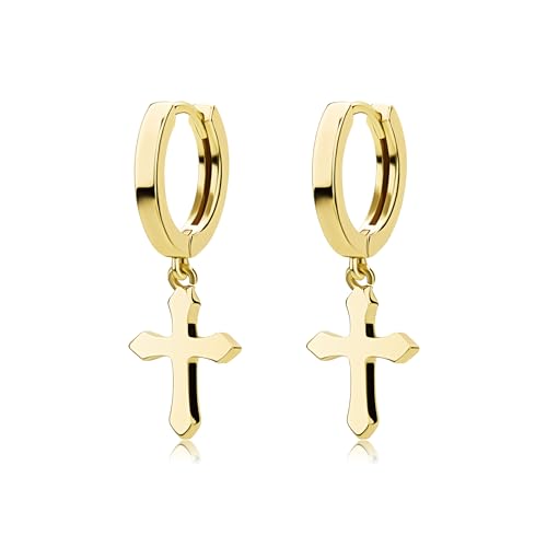 JINAO Cross Hoop Dangle Earrings for Men Women - color: Stainless Steel Gold