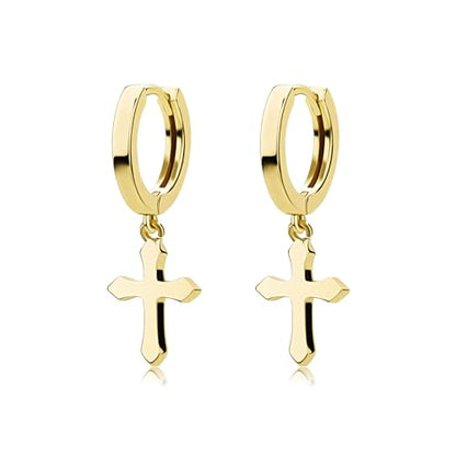 JINAO Cross Hoop Dangle Earrings for Men Women - color: Stainless Steel Gold