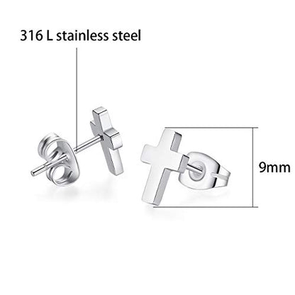 REVEMCN 3-Pair Cross Earrings for Men & Women, Stainless Steel & 925 Silver - color: White Stud Earrings
