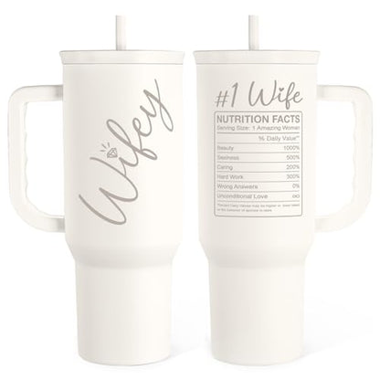 SANDJEST Gift for Wife from Husband – 40oz Insulated Stainless Steel Tumbler with Handle and Straw, Gifts for Anniversary, Birthday, Christmas, Valentine, Coffee Travel Mug - color: Wife 2