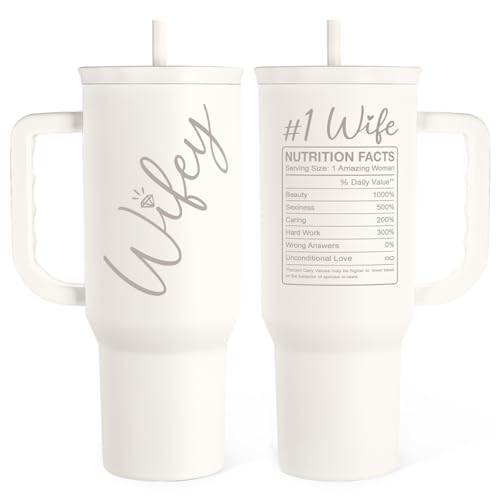 SANDJEST Gift for Wife from Husband – 40oz Insulated Stainless Steel Tumbler with Handle and Straw, Gifts for Anniversary, Birthday, Christmas, Valentine, Coffee Travel Mug - color: Wife 2