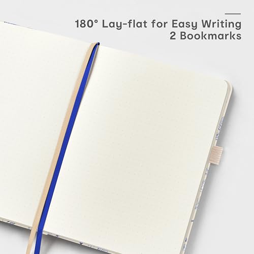 &And Per Se Dotted Journal Notebook, A5 Hardcover Aesthetic Dotted Notebook – 160 Pages 100gsm Thick Dot Grid Paper, 3 Sticker Sheets – Gift-Ready Journaling Kit for Women (Blue Flowers) - color: b.Blue Flowers, style: Dotted with Pattern