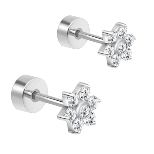 XUU 20G Flat Back Stud Earrings ASTM F136 Titanium - color: silver flower