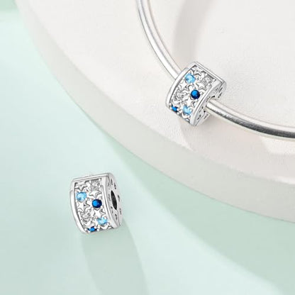 Clip Stopper Beads Fit For Pandora Bracelet, Spacer Charms For Bracelets - color: Blue Star-2Pack