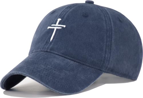 Christian Jesus Cross Vintage Hat Men Women Faith Baseball Hat Ideal Gift for Birthday Christmas Father's Mother's Day - color: Navy