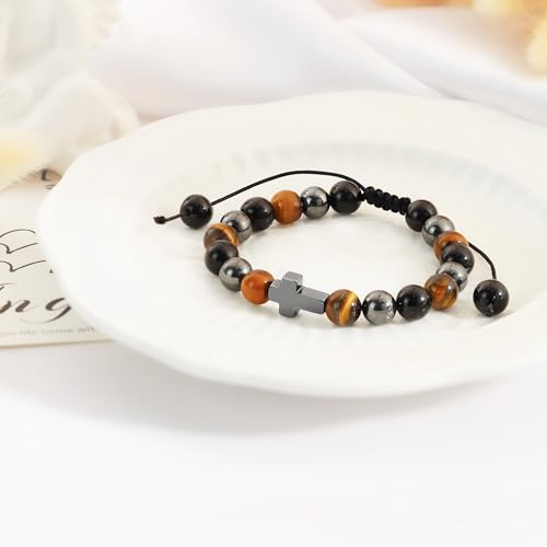 BAYLAY Gifts for Teen Girls Boys, Cross Bracelet for Kids Easter Christian Religious First Communion Baptism Confirmation Gifts for Girls Boys - color: Hematite