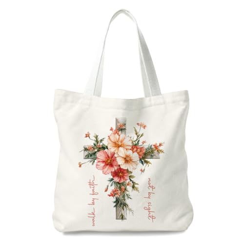 Christian Canvas Tote Bag, Bible Verse Reusable Shopping Bag - color: Christ