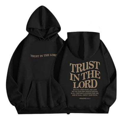 UNIQUEONE Trust in the Lord Christian Hoodies - Faith Religious Graphic Sweatshirts Women Bible Verse God Pullover Tops - color: Black, size: XX-Large