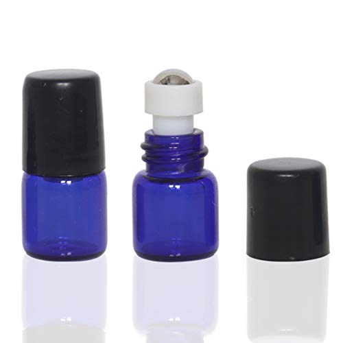 20 Pack Set 1ML Mini Sample Roll Glass Bottles for Essential Oils Roller Refillable Perfume Roll Bottle (1ML Blue) - color: 1ML Blue