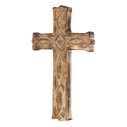 Hosley Hand-Carved Wooden Cross – 8 Inch Rustic Faith Wall Decor | Christian Gift, Prayer Room, Home Blessing, Wedding & Baptism Keepsake - size: 8"L x 4.8"W