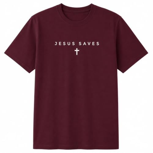 Christian Jesus Saves Cross T Shirt Subtle Minimal Religious Faith Tee Bible Verse Scripture Christian Clothing Unisex - color: Crimson, size: X-Large
