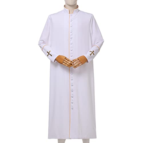 CAMDOM Men's Clergy Cassock Church Minister Robe Vestment for Pastor - color: White, size: X-Large