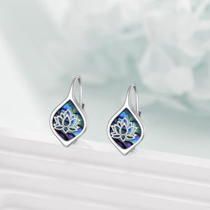Celtic Trinity Knot Earrings for Women 925 Sterling Silver Triquetra Knot Leverback Abalone Shell Irish Jewelry Tree of Life Gift - style: lotus