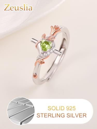 Birthday Gifts Birthstone Rings for Women 925 Sterling Silver Birthstone Rings Anchor/Tree of Life/Snake/Rose Cross Faith Religous Jewelry Gift for Wife Mom Grandma - color: 08-Peridot (C), style: Rose Cross