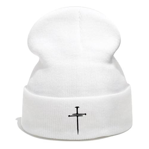 Jesus 3 Nail Cross Hat Christian Cross Beanies Women Hat Embroidery Nail Cross Winter Warm Knit - color: 3 Nail Cross