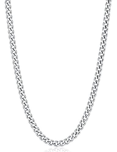 Fiusem 3.5mm Cuban Link Chains for Men Women, Stainless Steel Necklace - size: 20 inches, style: a.5mm width-steel