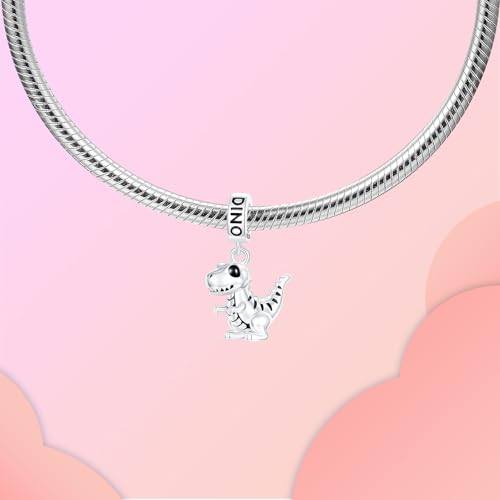 LUXILLA 925 Sterling Silver Charm Golden Family Tree Sparkling Cross Cute Dragon Charms Fits Bracelets Necklace Pendant Bead Jewelry Gift for Women Family Friends - color: Dinosaur Charm