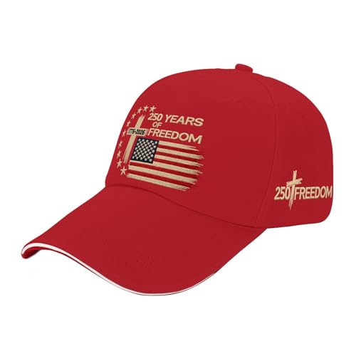 US 250 Years Freedoms 1776-2026 250th Birthday Embroidered Hats Garde Cap for Him - color: 250th Anniversary Us 250 Year American Patrioticred1