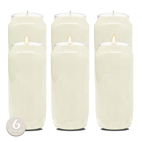 Hyoola 7 Day White Prayer Candles, 6 Pack - 6" Tall Pillar Candles for Religious, Memorial, Party Decor, Vigil and Emergency Use - Vegetable Oil Wax in Plastic Jar Container - size: 6 Pack