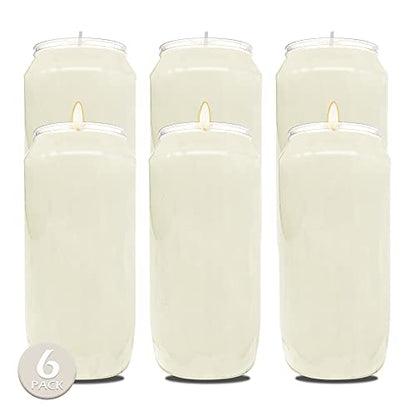 Hyoola 7 Day White Prayer Candles, 6 Pack - 6" Tall Pillar Candles for Religious, Memorial, Party Decor, Vigil and Emergency Use - Vegetable Oil Wax in Plastic Jar Container - size: 6 Pack
