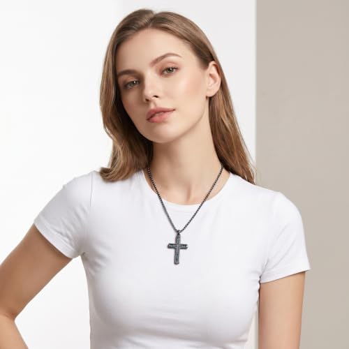 14K Gold Plated Cross Pendant Necklace Christian Jewelry Religious Gift - color: A05-Cross Black Abalone