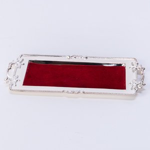 Wedding Ring Tray, Gift Tray, Church Offering Tray with Velvet Inlay (CCG-279) (Silver Plated) - color: Silver Plated