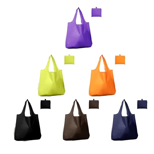 Reusable Grocery Bags 6 Pack, Foldable Shopping Bags with Pouch, Heavy Duty 50 LBS, Machine Washable Travel Totes - color: Navy, Brown, Black, Purple, Yellow, Orange