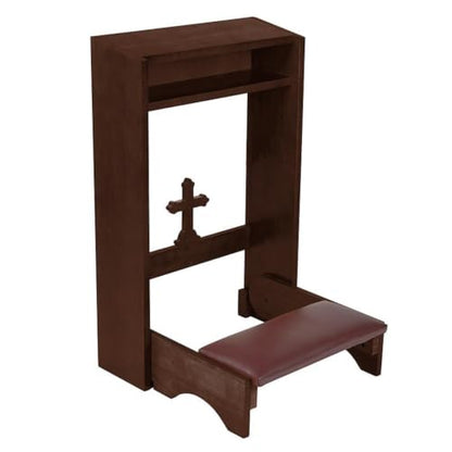 Solid Maple Folding Padded Kneeler with Cross, Walnut, Cross Emblem