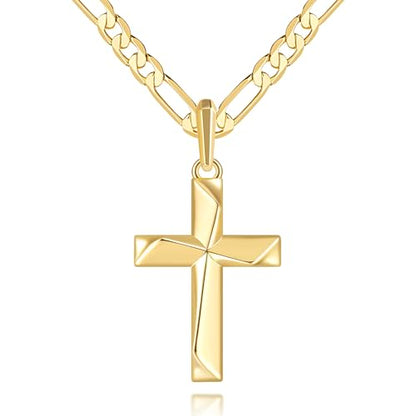 Cross Necklace 14K Gold Cross Necklace for Men - color: gold-24inch