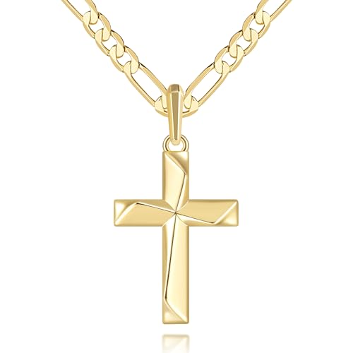 Cross Necklace 14K Gold Cross Necklace for Men - color: gold-24inch