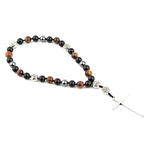KIKILA Handmade 8mm Anglican Prayer Beads Rosary Natural Stone Beads with Cross Custom Rosary - style: Triple Protection
