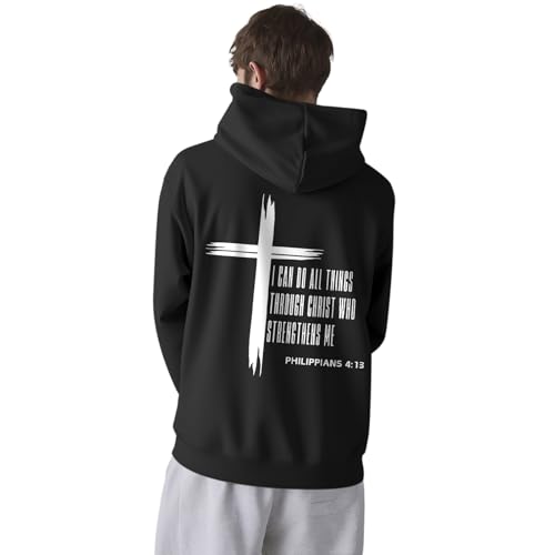 KEEVICI Christian Graphic Hoodies For Teen Jesus Hoodie Faith God Sweatshirt Bible Verse Pullover Religious Tops - color: Black, size: Large