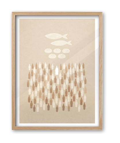iHery 16x20in Jesus Feeds the 5000 Framed Christian Wall Art - color: OAK Framed Feeds the 5000, size: 20"L x 16"W