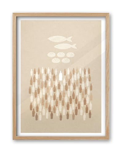 iHery 12x16in Jesus Feeds the 5000 Framed Christian Wall Art - color: OAK Framed Feeds the 5000, size: 16"L x 12"W