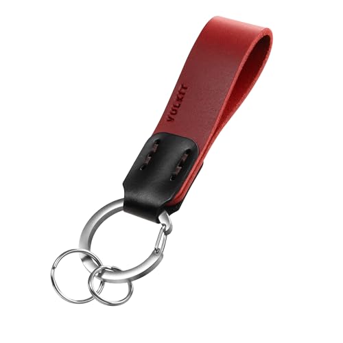 VULKIT Genuine Leather Keychain for Men & Women Everyday Carry Accessories - color: Red/Black
