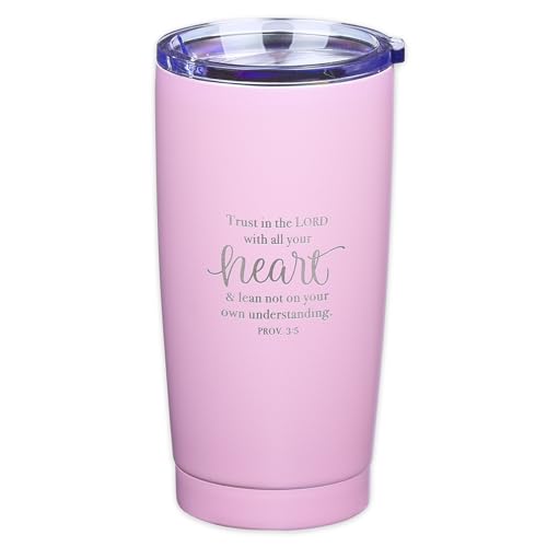 Christian Art Gifts Stainless Steel Double-Wall Vacuum Insulated Travel Mug 18 oz Pink Tumbler with Lid for Women Inspirational Bible Verse - Trust in the Lord - Proverbs 3:5 - color: Pink/Trust in the Lord