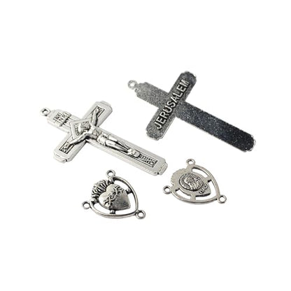Catholic Rosary For Men & Women - 22.5" Rosary Necklace From The Holy Land Of Jerusalem - Catholic Rosary With Olive Wood & Mother of Pearl Rosary Beads & Crucifix Dangle - color: Sacred Heart of Jesus