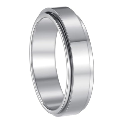 Mens Fidget Rings Anxiety Ring for Men 6mm 8mm Chain Spinner Ring Size 5-14 - color: Solid Silver