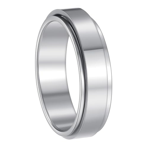 Mens Fidget Rings Anxiety Ring for Men 6mm 8mm Chain Spinner Ring Size 5-14 - color: Solid Silver