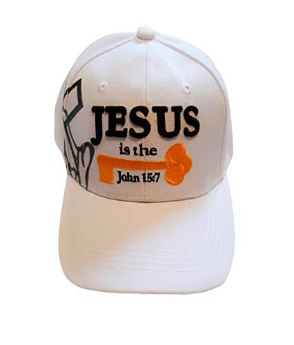 Black Duck Brand 3D Jesus is The Key Embroidered Jesus Christian Ball Cap - color: White