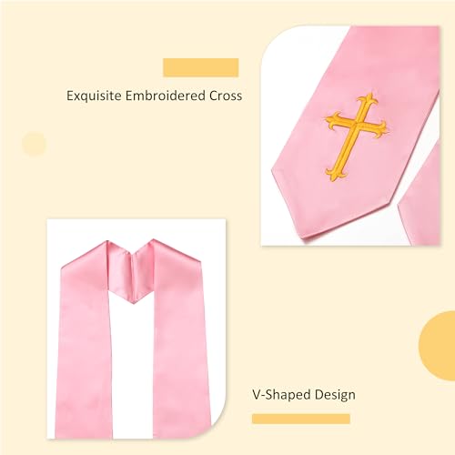 Clergy Stole & Choir Stole with Embroidered 60/72" - color: Pink, size: 72 inch