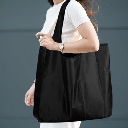 Large 50lbs Heavy Duty Reusable Foldable Grocery and Shopping Tote Bags - Washable Polyester Bags in Pocket - color: Black