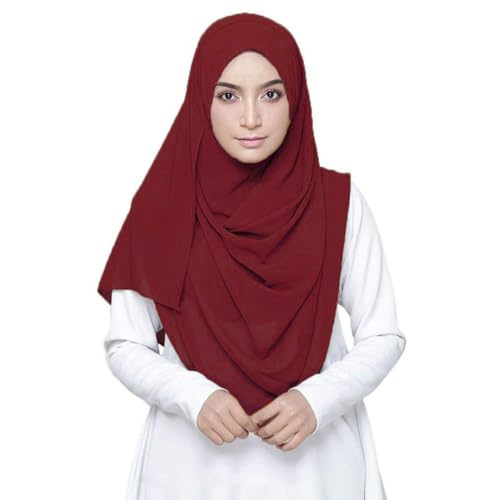 LMVERNA Solid Color Bubble Chiffon Scarf for Women Fashion Soft Hijab Long Scarfs Wrap Scarves - color: Red2
