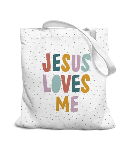 Christian Inspirational Verse Canvas Tote Bag for Women Teens Teen Girls,Grocery Reusable Shopping Bags - color: Jesus Loves Me
