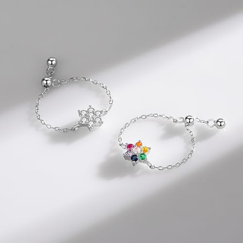 925 Sterling Silver Adjustable Link Chain Rings for Women Daughter - color: Style 6-White