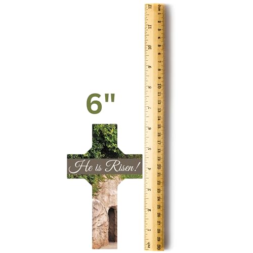 Needzo He is Risen! Cross-Shaped Bookmark with Empty Tomb Image, Easter Favor with Prayer on The Back, Pack of 10