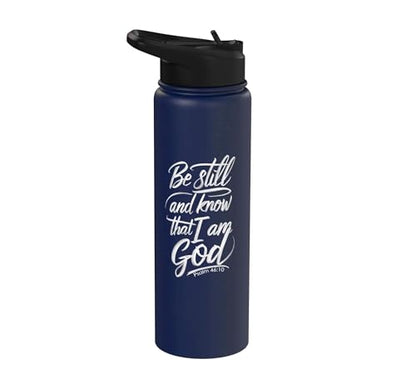Be Still and Know That I Am God Psalm 46:10 | Christian Gift Stainless Steel Insulated Water Bottle - color: Navy Blue