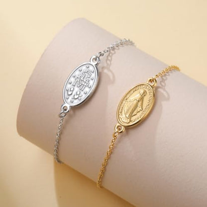 VASSAGO Virgin Mary Bracelet for Women Men Double-Sided Virgen de Guadalupe Rosary Bracelet Medal Handmade Braided Rope Catholic Christian Religious Jewelry Gift - color: Gold 9