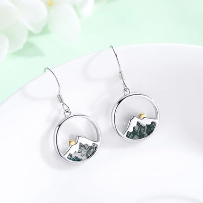 Mountain Mustard Seed Earrings for Women 925 Sterling Silver Lotus/Cross Dangle Drop Earring Christian Jewelry Outdoor Birthday Graduation Gifts - style: Mountain Moss Agate
